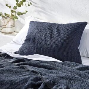 Casaluna King Textured Waffle Pillow Sham Dark Mineral Blue NEW